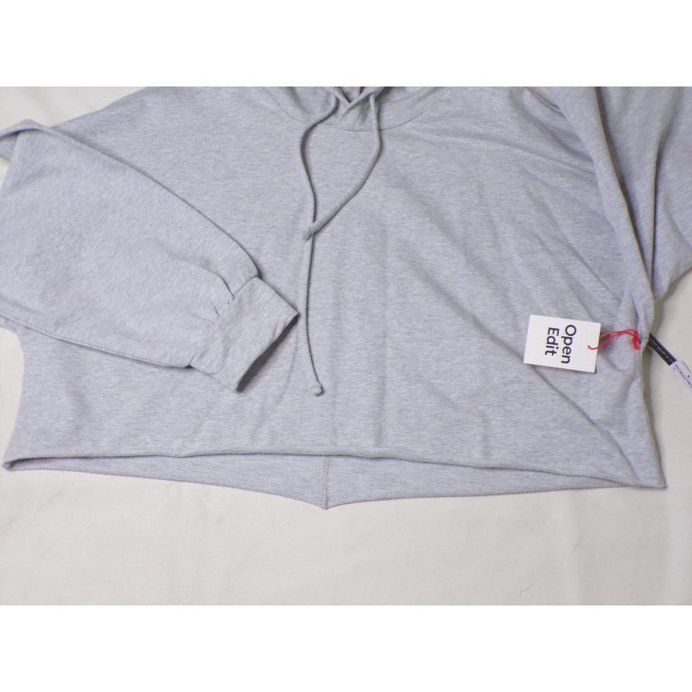 🆕 OPEN EDIT NORDSTROM Gray Hoodie Crop Sweatshirt Large - Picture 3 of 4
